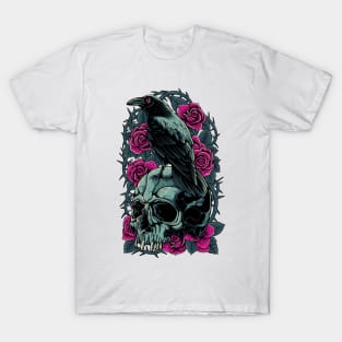 Bird Skull And Thorny Flower T-Shirt